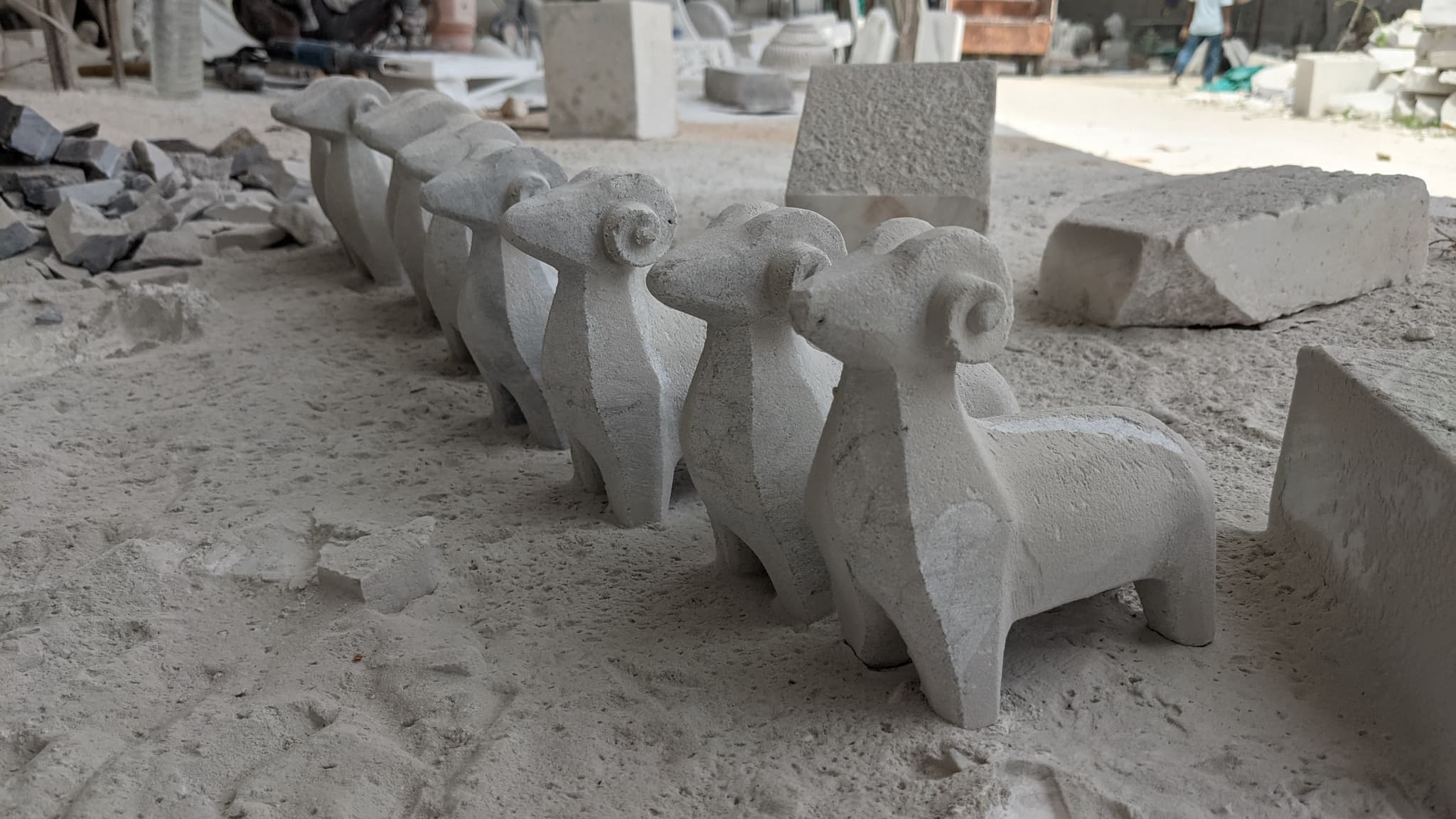 Carved Marble Ram Sculptures